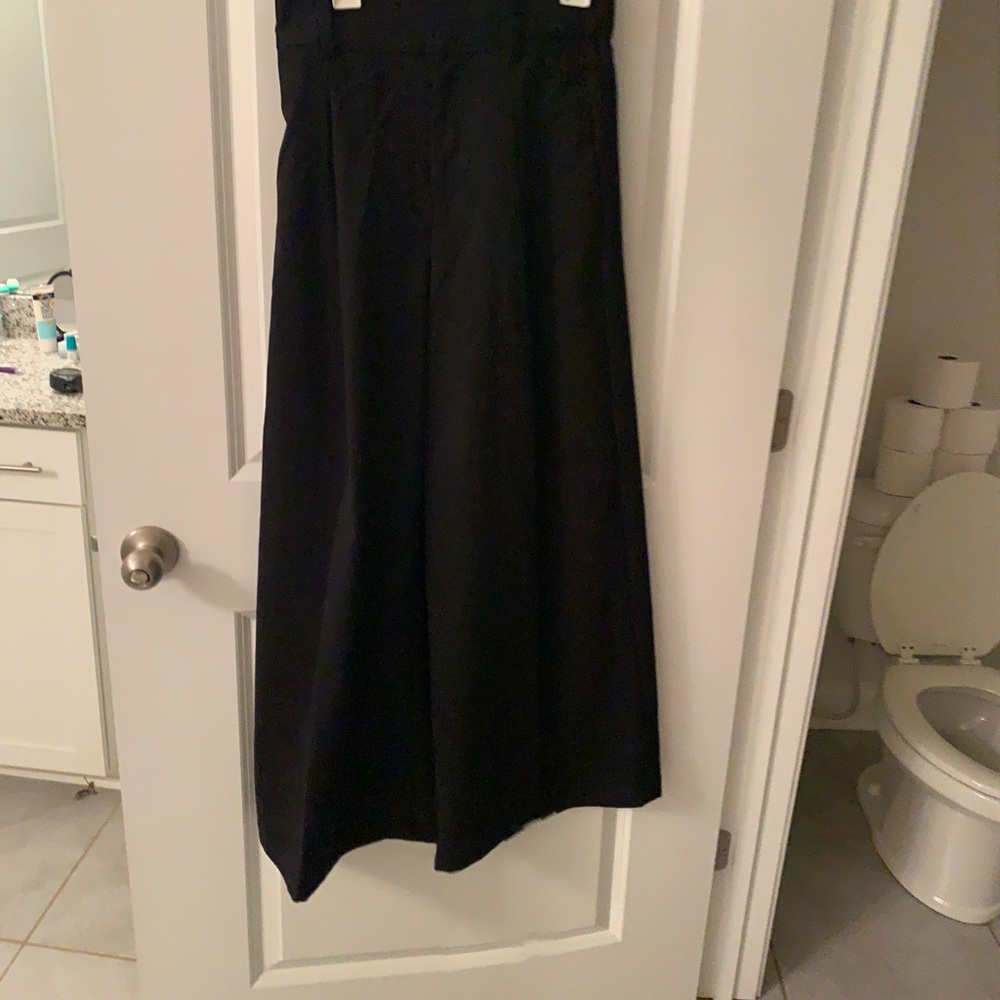 Elegant Black Women's slacks gabardine wide leg high waisted black slacks